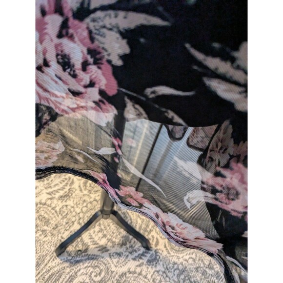 Say Anything Top Women's 1X Boho High Low Long Sleeves Multi Floral Mesh Sheer - Picture 7 of 13